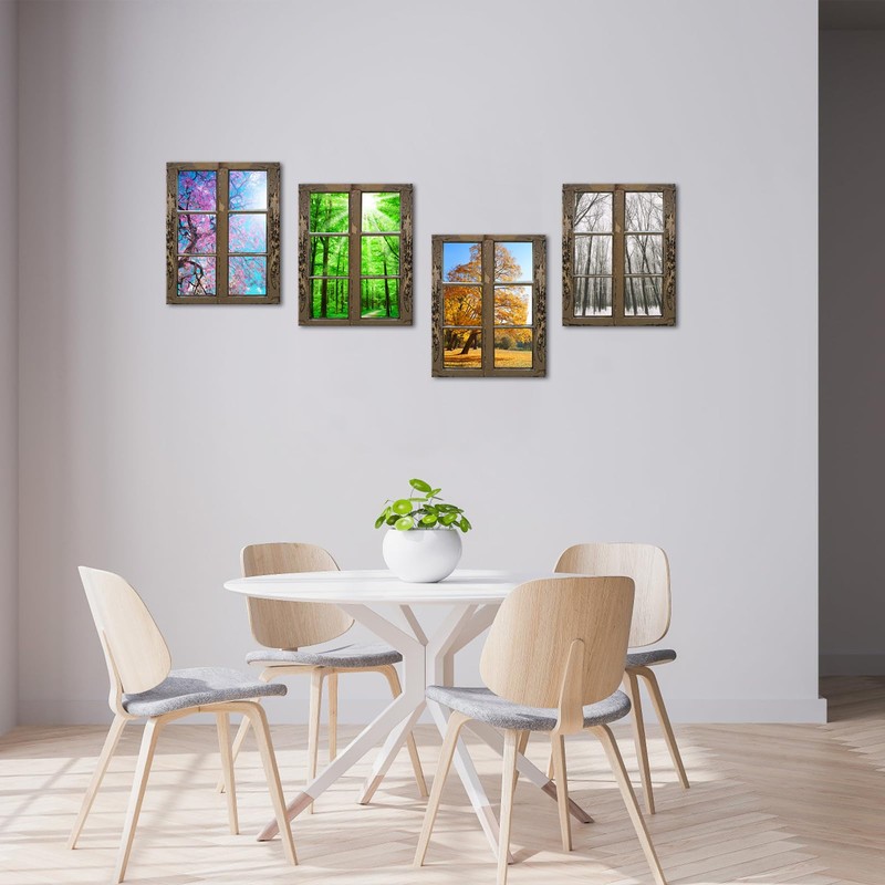 iHAPPYWALL 4 Seasons Modern Landscape Window Frame Style Wall Decor