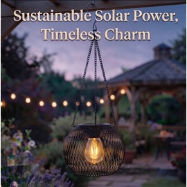 Solar Hanging Lantern for Outdoor Decor – Vintage Iron Mesh Warm Light for Garden, Patio, Porch & Backyard