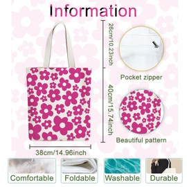 ANATTASOUL Canvas Tote Bag Cute Abstract Floral Reusable Cotton Bag for Women, Durable Cloth Shoulder Bags with Zipper Pockets for Shopping, Vacation, Work, Gym