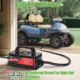 10L0L 48V 15A Golf Cart Rapid Charger for Club Car DS & Precedent, 3-Pin Plug with IP68 Waterproof, Auto Shut-Off, Smart Cooling, Aluminum Housing, Charging Indicator (Black)
