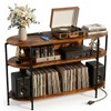 Vinyl Record Player Stand with Power Outlets, 43.3" Mid Century