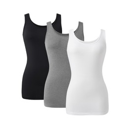 DAVID ARCHY Women's Cotton Camisole Tops Long Tank Top for Women 3 Pack (M, Heather Dark Gray/Black/White)