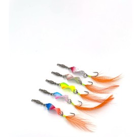 Machilea Twist Spoons Trout UV-Active 3 g Trout Bait with Rolling Swivels Twister Fishing Accessories Trout Blinker Trout Bait Fishing Bait Trout Spoon Set 5 Pieces (Orange Feather 4.8 g)