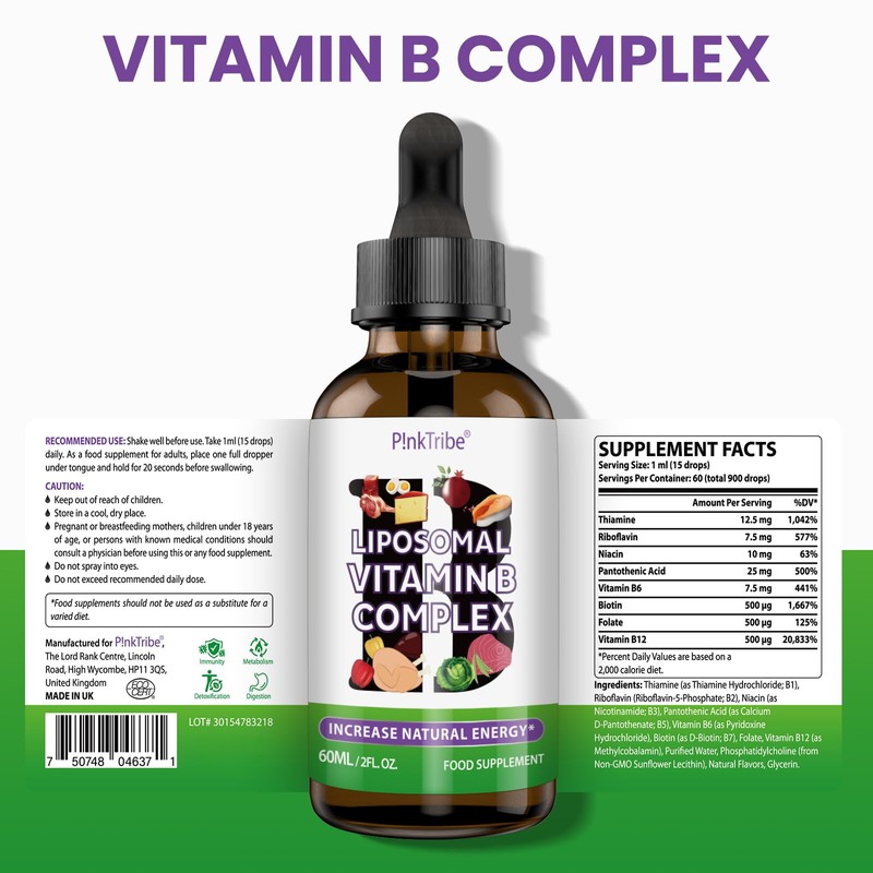 Liposomal Vitamin B Complex Liquid Drops - 60ml, High Potency