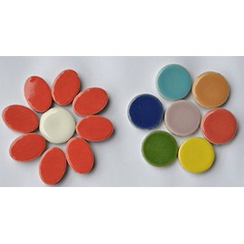 Ceramic Mosaic Set: 10 Oval Red and 10 Round Colourful for Flowers, Flowers, Decoration and More Approx. 35 g