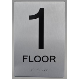 Floor Number Sign Tactile Graphics Grade 2 Braille Text With Raised Letters Aluminum, Safety Sign For Office, School Hospital,Brush Silver (1St Floor)