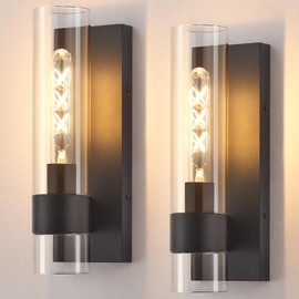 Fritouvia Black Wall Sconces Set of 2, Modern Bathroom Sconces Wall Lighting Vanity Light Fixtures with Clear Glass, Bathroom Sconces Set of 2, Indoor Wall Sconce for Bathroom Living Room Bedroom
