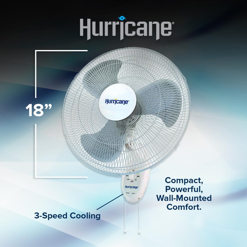 Hurricane Supreme Oscillating Wall Mount Fan w/ 3 Quite Speeds,