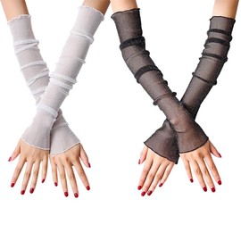 UUYYEO 2 Pairs Ultra Thin Arm Sleeve Mesh Cooling Arm Cover Sun Protection Long Arm Warmer Party Sheer Fingerless Gloves