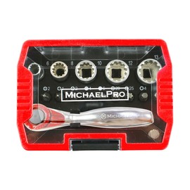 MichaelPro MP012006RD 1/4 Inch Mini High Torque Mini Ratchet Screwdriver 17 in 1 Short Quarter Ratchet with Bits, Slotted and Adapter