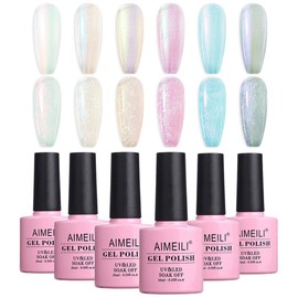 AIMEILI Hema Free Pearl Gel Nail Polish, Shimmer Mermaid Nail Gel Soak Off U V Gel Polish Set Of 6pcs X 10ml - Kit Set 42