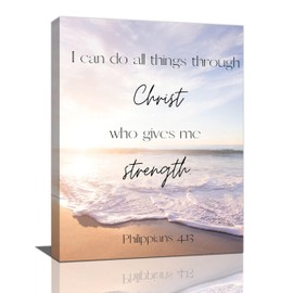 Coastal Sunrise Decor Wall Art I Can Do All Things Through Christ Wall Decor Bible Verse Pictures Canvas Prints Christian Religious Spiritual Artwork Decor for Bathroom Bedroom Office 12"x16"