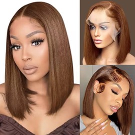 16 Inch Brown Bob Wigs Human Hair Straight 13X4 HD Transparent #4 Chocolate Brown Bob Lace Front Wigs Human Hair Wear and Go Glueless Wig Pre Plucked With Baby Hair Hd Frontal Bob Wigs For Black Women