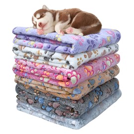 TANEMUDO 6 Pcs Waterproof Dog Blankets, Soft Pet Whelping Blanket Washable Puppy Paw Print Fleece for Small and Medium Dogs, Pet Cat Warm Sleep Mat, Guinea Pig Cage Liners, 6 Colors(36 x 36 Inch)