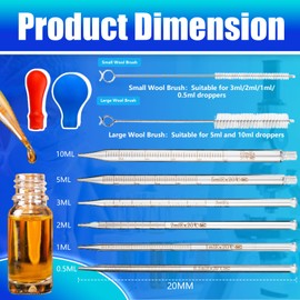 Glass Pipette, 6 Pcs Glass Pipettes Dropper, Dropping Pipette for Transfer Liquid Essential Oil (0.5/1/2/3/5/10ML)
