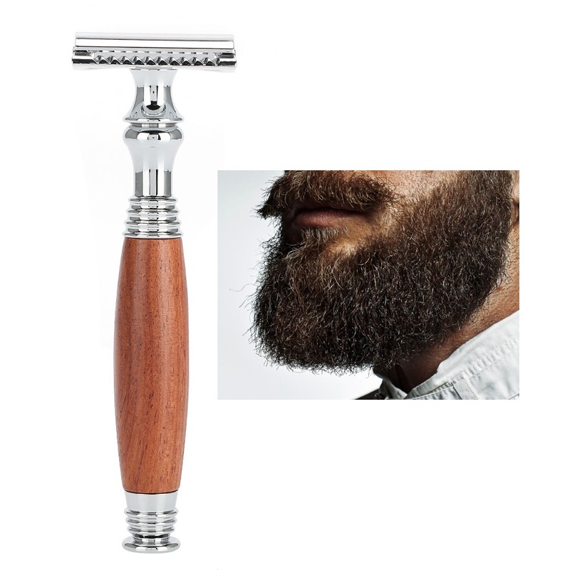 Classic Style Wooden Handle Double Blade Manual Razor for Man's