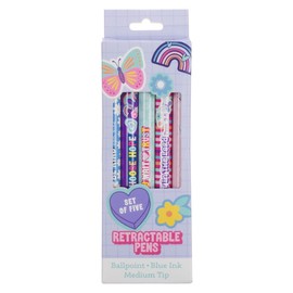 Christian Art Gifts 5 Piece Inspirational Kids Medium Ballpoint Pen Set for Girls: Encouraging Scripture & Quotes, Cute Multicolor Floral Retractable Clip Blue Ink Writing Pens for School Supplies