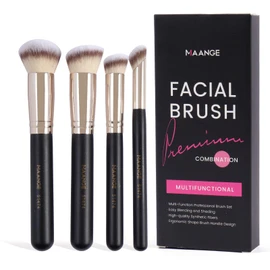 MAANGE Set de Brochas de Maquillaje 4 Piezas Brochas de Maquillaje Profesional Brocha para Base de Maquillaje con Caja de Regalo(Negro)
