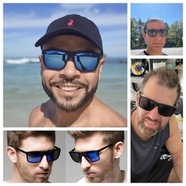 Vanolu Rectangular Sports Polarized Sunglasses for Mens and Womens,Black Retro Sun Glasses Driving Fishing UV400 Protection