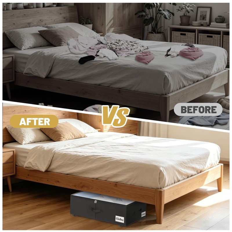 Under Bed Storage with Wheels, 2 Pack Underbed Storage Containers