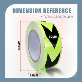 Innfeeltech Reflective Arrow Warning Tape, 50 mm x 25 m, Night Reflection Arrow Marked Tape, Green and Black, Pack of 1