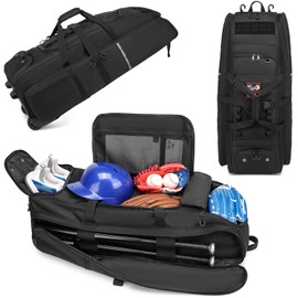 Large Rolling Baseball Catchers Gear Bag with Wheels, Wheeled Softball Bag