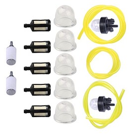 6 Feet 3 Sizes Fuel Line Hose with Snap In Primer Bulb, Primer Pouland Bulb, Fuel Filter Fit for Zama Poulan Weedeater Craftsman Trimmer Chainsaw Blower