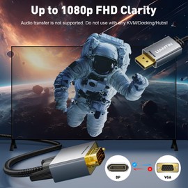 UANTIN DisplayPort to VGA Cable Adapter 6FT |Aluminum Shell, Nylon Braided| Gold-Plated Plugs 1080P Display Port DP Source to VGA Monitor Cord (Male to Male) for PC,Graphics Card