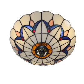 Skyweel 12 Inch Vintage Chandeliers Light Tiffany Style Stained Glass Ceiling Light Stained Glass Flush Mount Ceiling Lighting Fixtures (12 Inch WB)