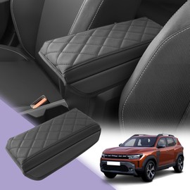 LUWU Car Armrest Pad for Dacia Duster 2024 (Models with Armrests) Centre Console Armrest Cover Leather Auto Protection Cover Dacia Duster 2024 Accessories (Black)
