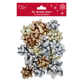 Eurowrap Product image 16 Pack Metallic Gift Bows – Assorted Gold, Silver, Champagne & Holographic Finishes – 5cm, 6cm & 8cm Diameters – Perfect for Christmas, Birthdays & Special Occasions