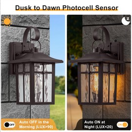 Lawyettle 2 Pack Dusk to Dawn Outdoor Lighting, Oil Rubbed Bronze Exterior Light Fixtures with Ripple Glass, Waterproof Aluminum Porch Lights, Outside Lantern Light for Entryway, Garage, Patio
