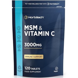 MSM Supplements 3000mg with Vitamin C | High Strength Methylsulfonylmethane MSM with VIT C | 120 Vegan Tablets (Not Capsules) | By Horbaach