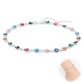 BIKPRST Beach Colourful Beads Anklet Silver Ankle Bracelets Beads Summer Beach Foot Jewellery Adjustable For Women And Girls