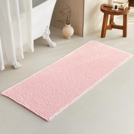TYUU Pink Long Bathroom Rugs, Waffle Runner Rug Bathroom Non Slip Washable Quick Dry Cute Bath Mat Boho Farmhouse Bath Decor, 60"x24" Pink