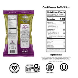 Vegan Rob's Cauliflower Puffs Clean & Sustainable with a Great Veggie Taste - Plant-Based & Gluten Free Healthy Snacks for Kids & Adults - 4 Count (3.5 Ounce)
