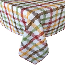 Lintex Thanksgiving Farmhouse Multi-Colored Plaid 60 x 102 inch Rectangle Fabric Tablecloth, 100% Cotton Fall Country Cottage Kitchen and Dining Room Easy Care Table Cover