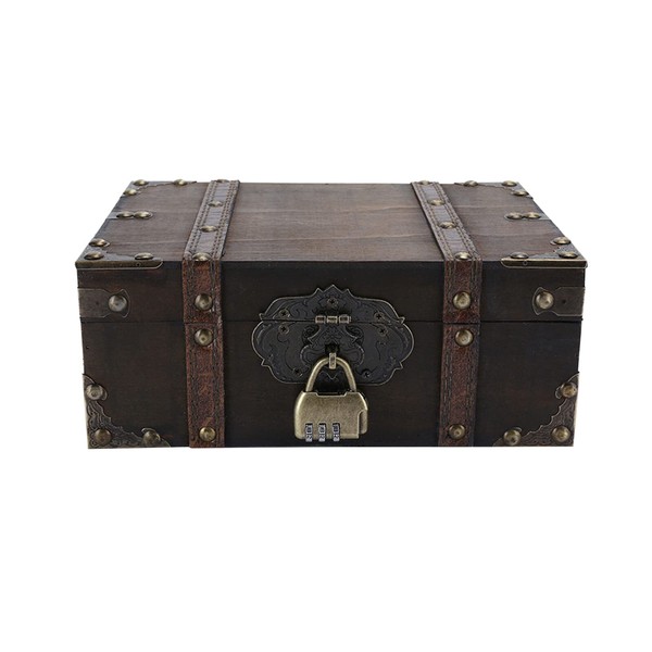 OZCHIN Vintage Wooden Storage Box Antique Treasure Chest Decorative Jewelry Toy Storage Box Pirate Chest - Use Durable Wood + Unique, Handmade Design With A Front Lock