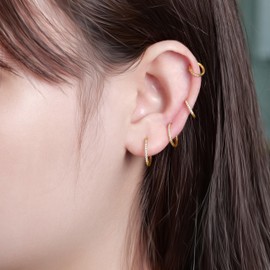 limerencia Small Hoop Earrings for Women, Hypoallergenic Titanium Huggie Hoop Earrings Set G23 Piercings Cartilage Earrings Set for Women Sensitive Ears (White CZ Gold, 6mm)