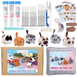 IMZAY Needle Felting Kit for Making 6 Cat- Wool Felting Tools Set with Needle Felting Needles, Felting Working Mat, Manual, Awl, Fingercots, Scissors and Other Felting Supplies for Wool Felting