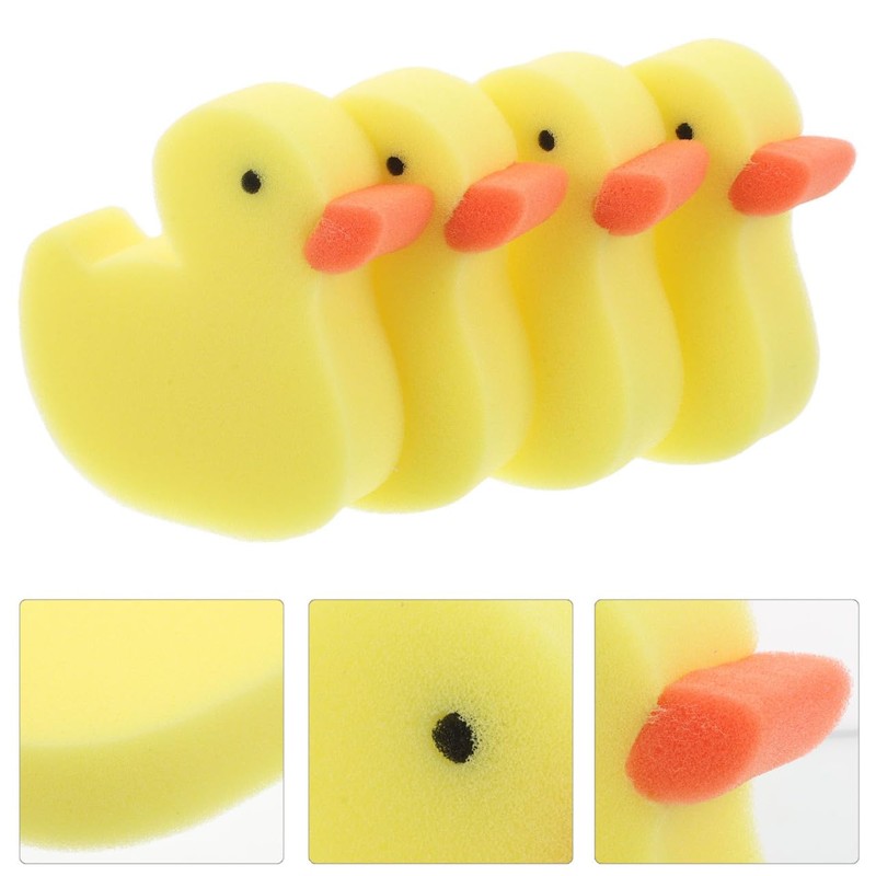 TOYANDONA Pack of 4 Small Yellow Duck Bath Brush Bath