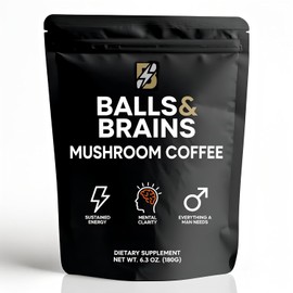 Balls n Brains Mushroom Coffee - Instant Coffee with Men's Herbal Energy, Supports Energy, Focus & Daily Vitality, Smooth No Crash Formula - 6.3oz（30 Servings）