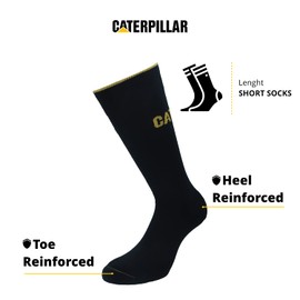 CAT 6 Pairs Caterpillar Work Socks with Toe and Heel Reinforcement Hand Linked Premium Combed Cotton, black