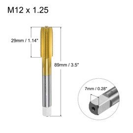 QUARKZMAN Metric Machine Thread M12 x 1.25 H2 Titanium Coated (Ti-Coated) High Speed Steel 4 Straight Flutes Screw Tap DIY Tool