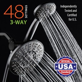 AquaDance 7" Premium High Pressure 3-Way Rainfall Combo for The Best of Both Worlds - Enjoy Luxurious Rain Showerhead and 6-Setting Hand Held Shower Separately or Together - Matte Black Finish