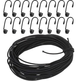 Rubber Cord, with 16 x Rubber Rope Hooks, for Camping, Trailer Tarpaulin, Freight Traffic, with Hook Accessories, DIY, 6 mm x 15 m Expander Ropes