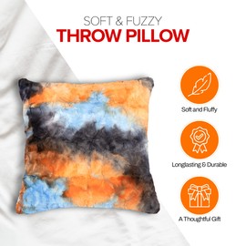 Cheer Collection Faux Fur Throw Pillow Set of 2 for Couch, Beds, Bedroom and Living Room - Ultra Soft and Cozy, Elegant Home Decor, Stylish Accent Pillows - 18" x 18", Multi Colored