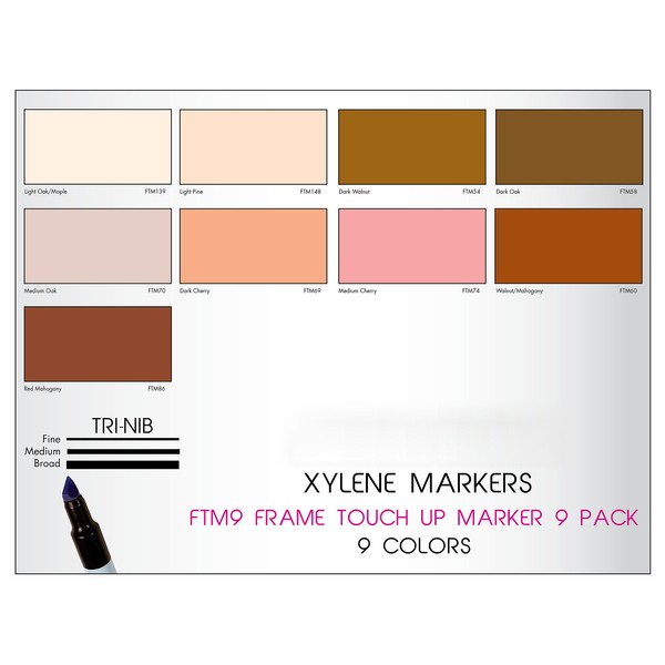 Chartpak Wood Frame Touch-Up Markers, Tri-Nib, 9-Woodgrain Color Set, 1