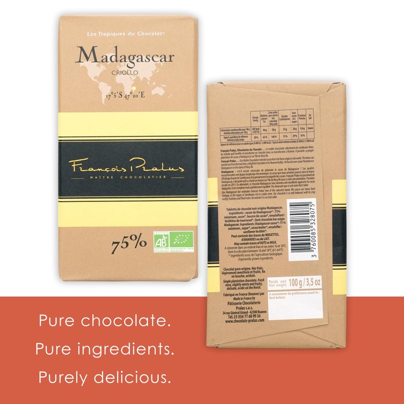 François Pralus Madagascar 75% Dark Chocolate 5 Pack - French
