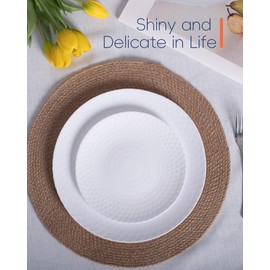 LaGlint 7.5 inch Salad Appetizer Plate Set of 6, Opal Glass Round Geometric Faceted Small White Plates for Dessert, Kitchen, Dishwasher and Microwave Safe